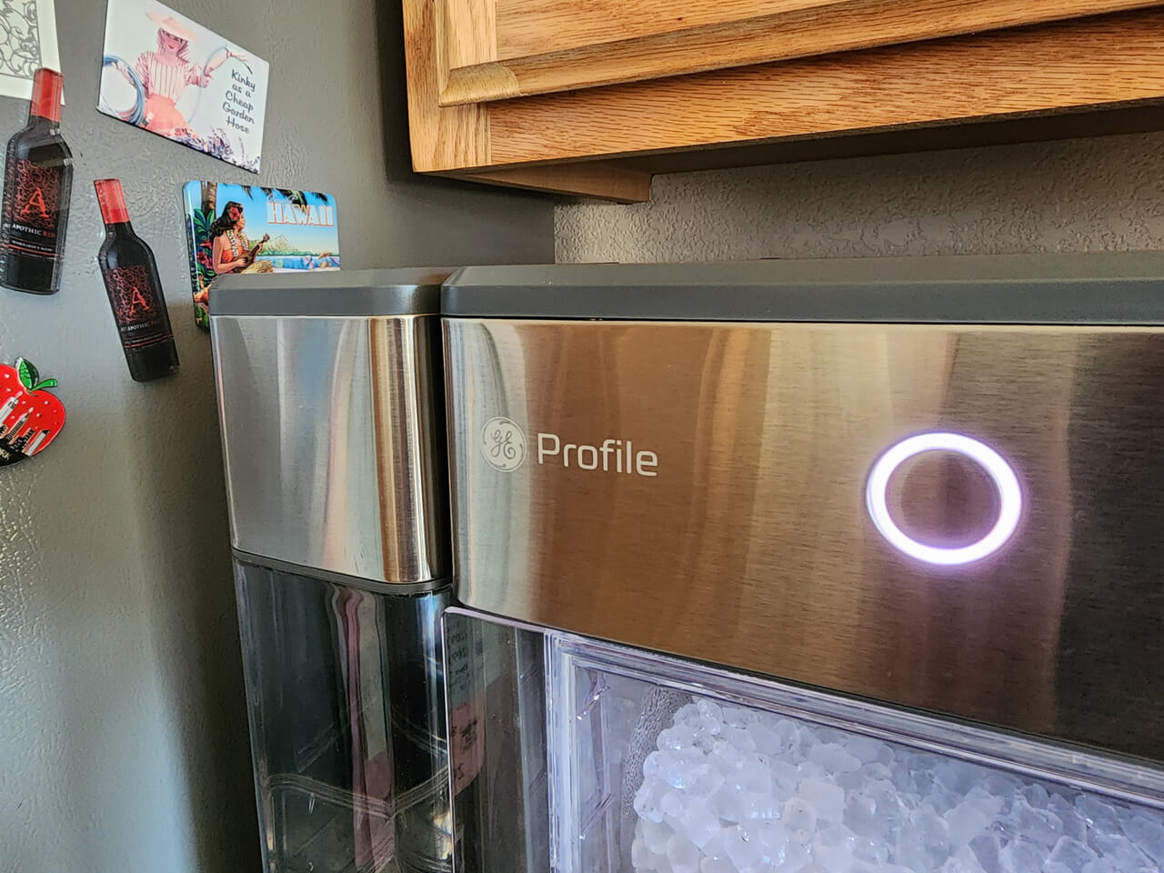 The GE Opal Ice Maker in a kitchen.